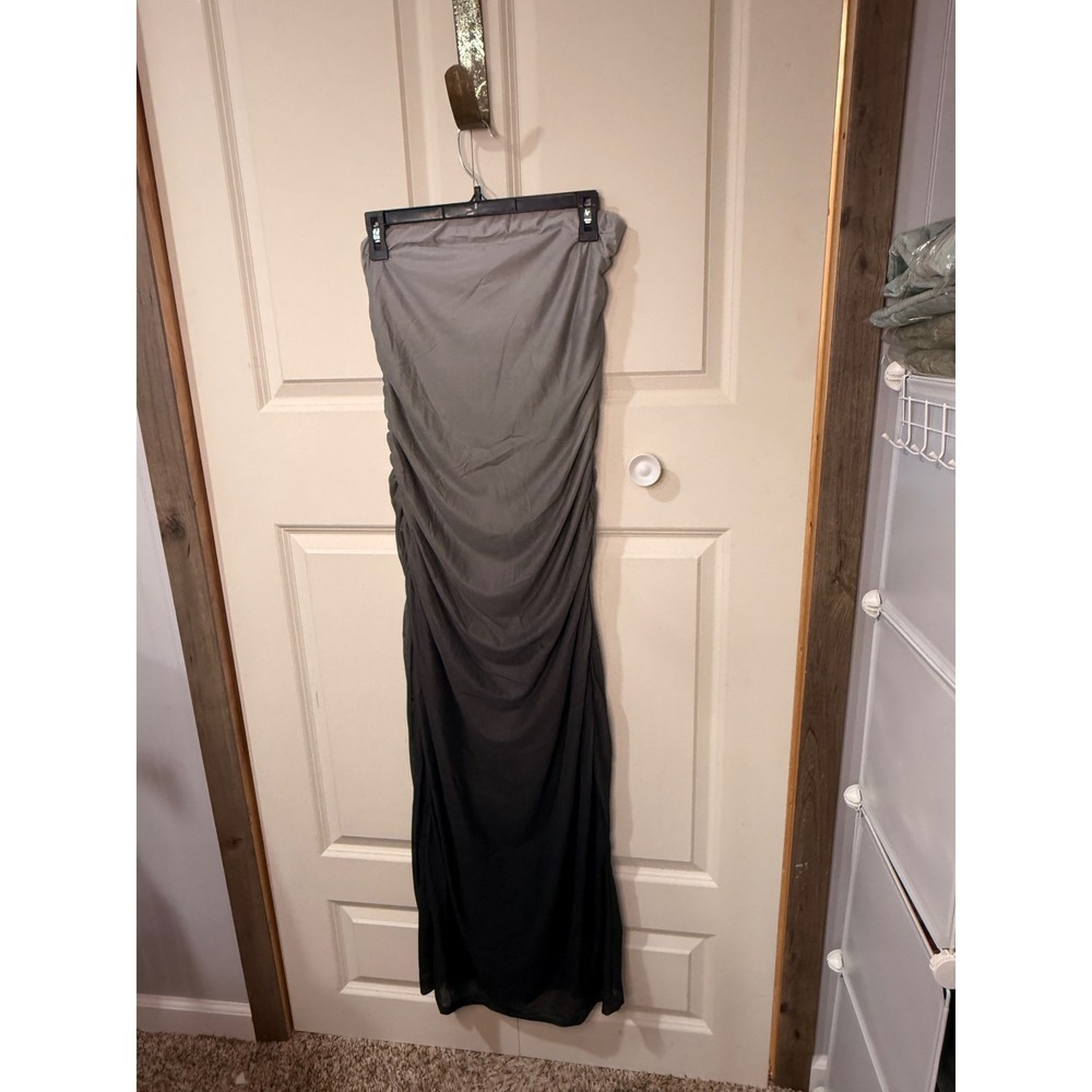 Ardene Grey Ombre Ruched Strapless Maxi Dress 4B-AP30746-06 NWT L